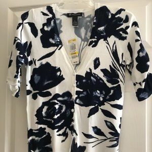 INC short sleeve indigo/white cardigan Med New